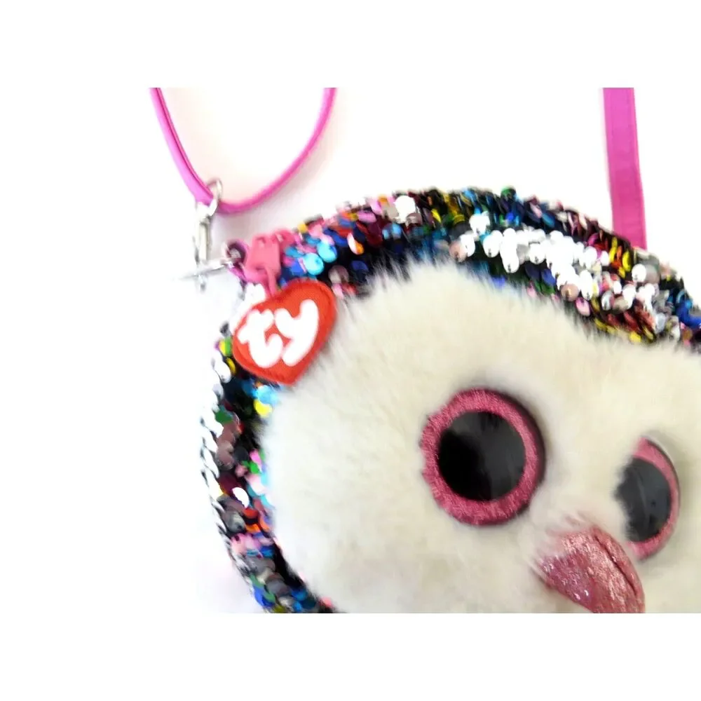 TY Owen Owl Flippy Sequin Purse Crossbody/Shoulder Kawaii EUC